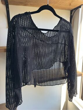 Sheer Black Cropped Knit Top